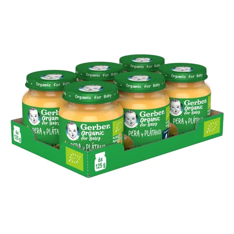 GERBER Pack Organic Pear Platano Pear Jar , 125g x 6 units