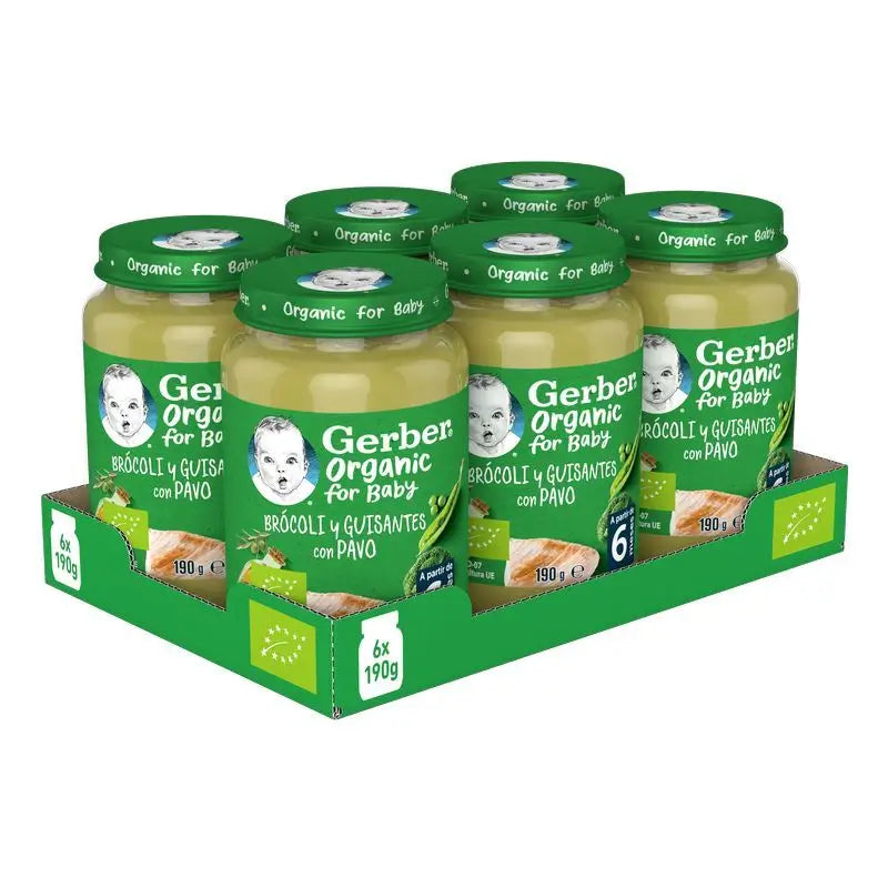 GERBER Pack Organic Savoury Jars Broccoli Peas & Turkey , 190g x 6 units