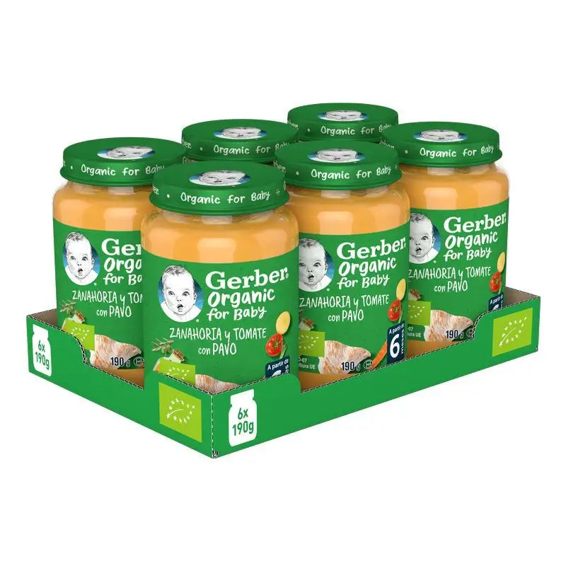 GERBER Pack Savoury Organic Carrot Tomato Tomato Turkey Jars , 190g x 6 units