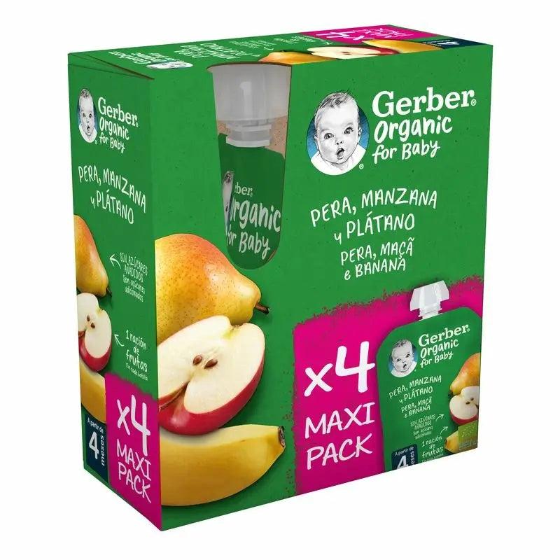 GERBER Pouch Organic Multipack Pera, Manzana, Plátano