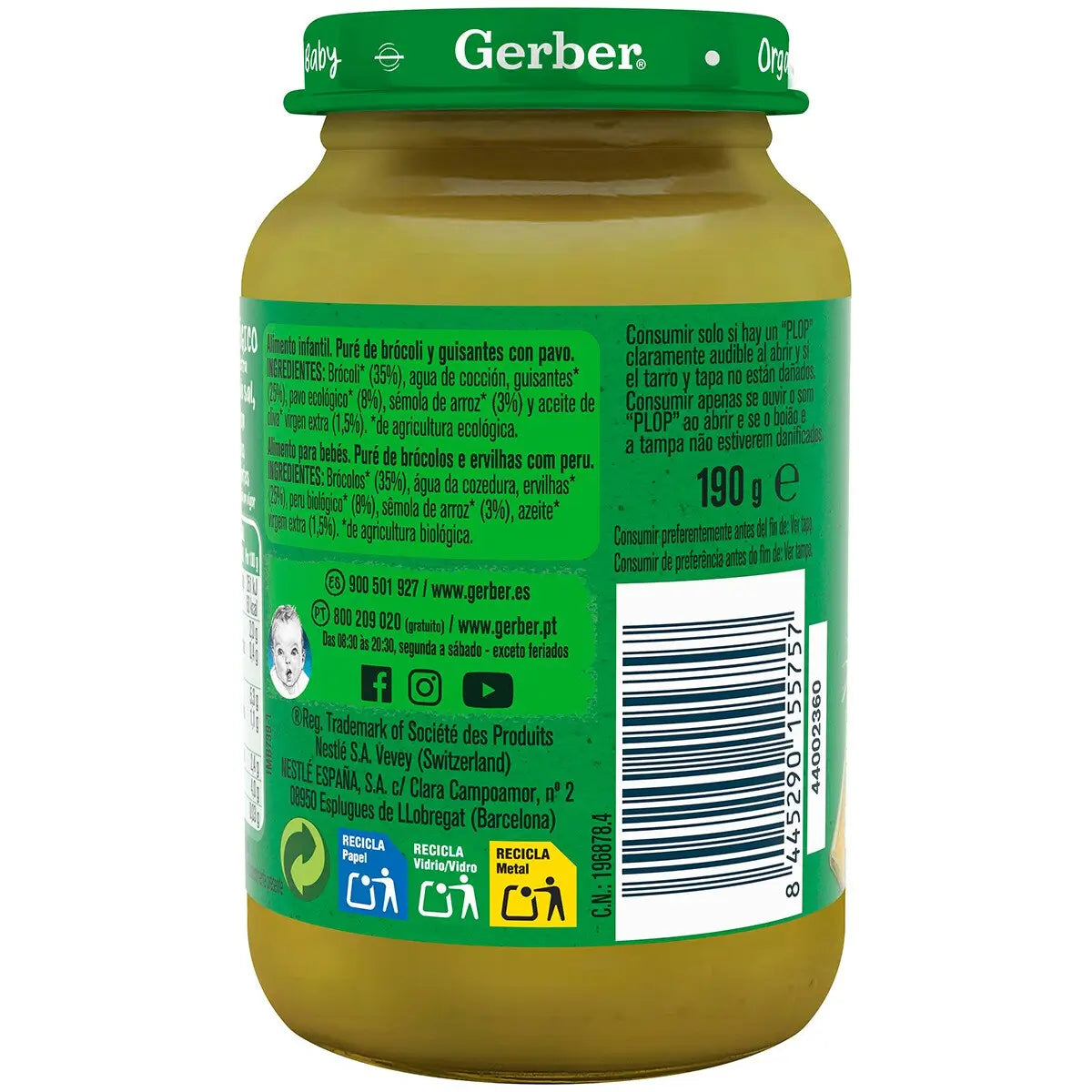 Gerber Organic Broccoli Peas & Turkey Savoury Jars, 190g