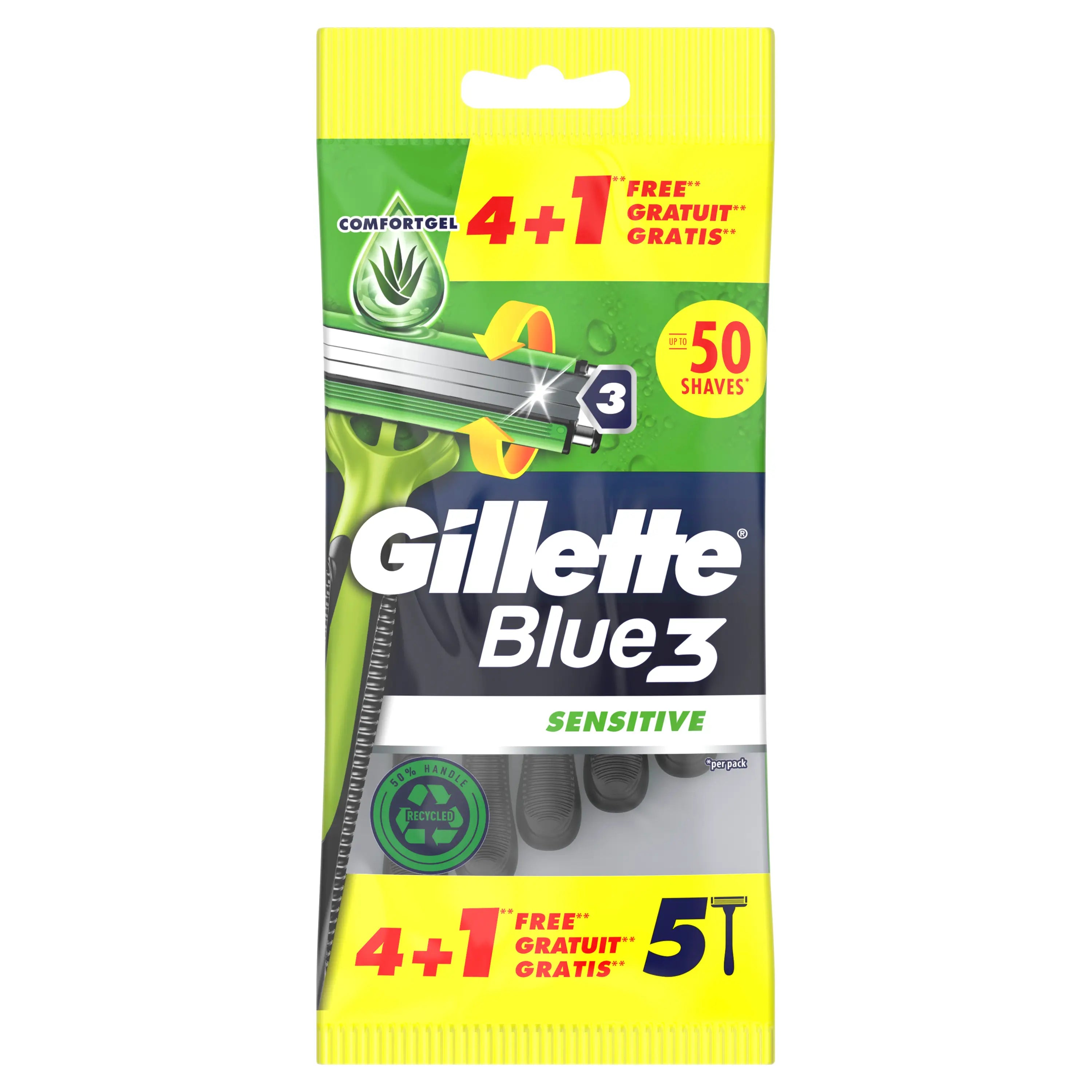 Gillette Blue3 Sensitive Men's Disposable Razor , 5 pcs.