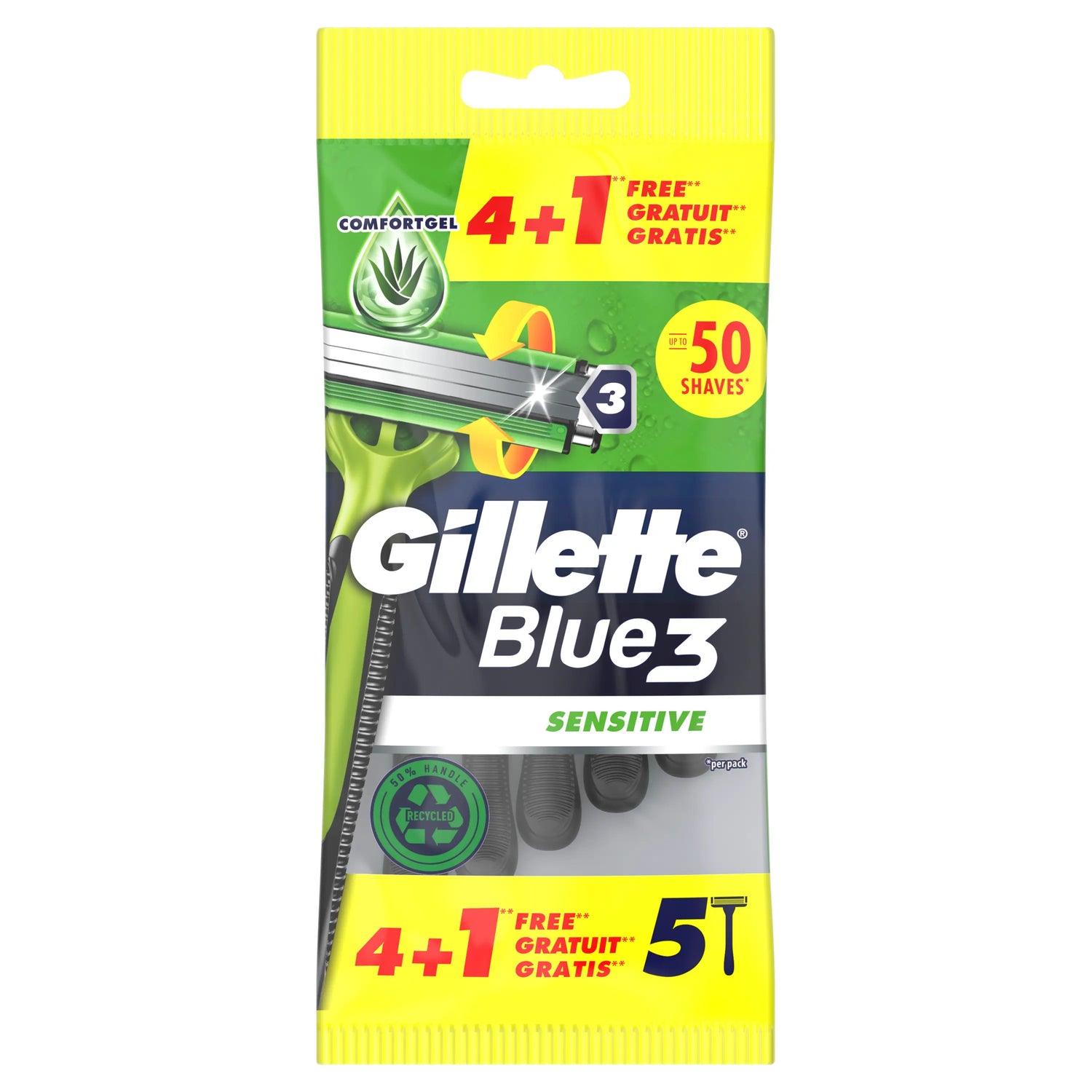 Gillette Blue3 Sensitive Men's Disposable Razor , 5 pcs.