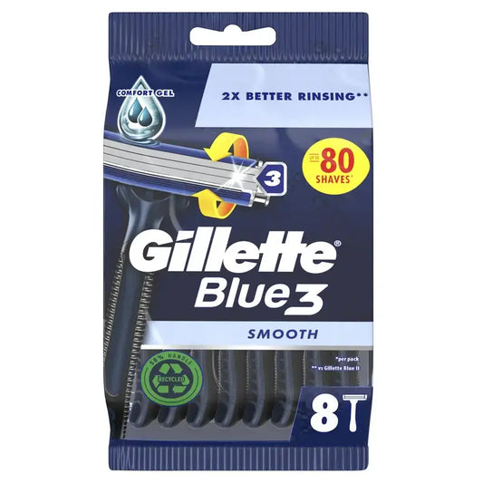 Gillette Blue3 Smooth Men's Disposable Razors 3 Blades, 8 pcs.