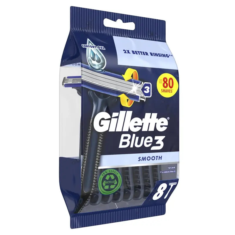 Gillette Blue3 Smooth Men's Disposable Razors 3 Blades, 8 pcs.