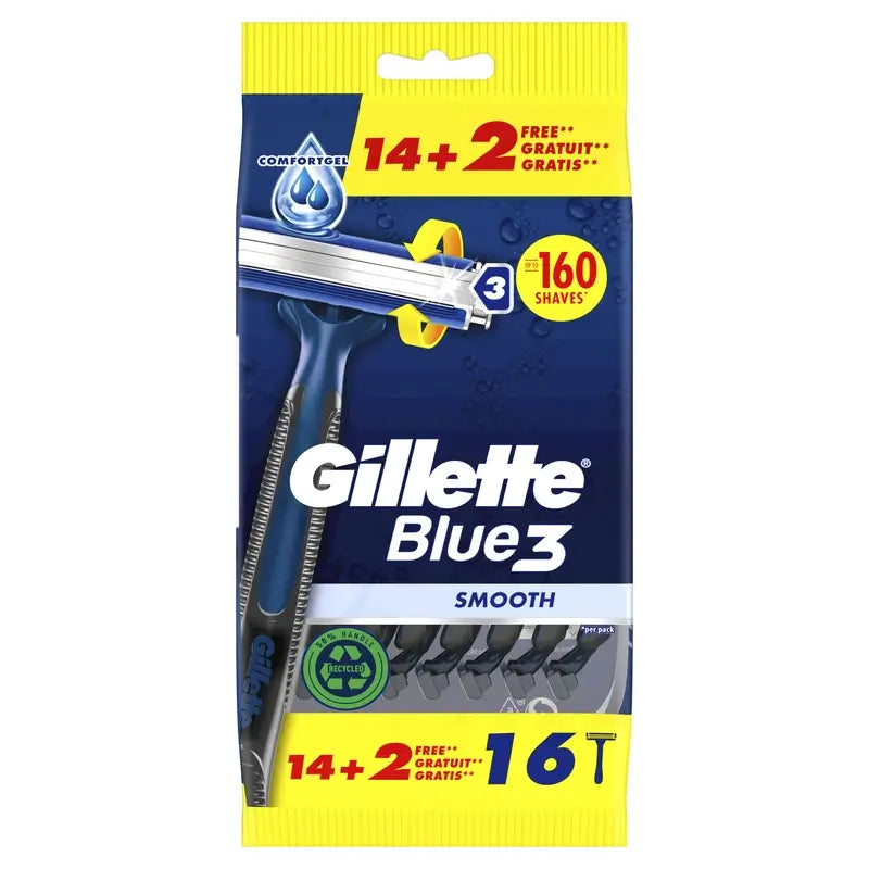 Gillette Blue3 Smooth 3 Blade Disposable Razors, 16 pcs.