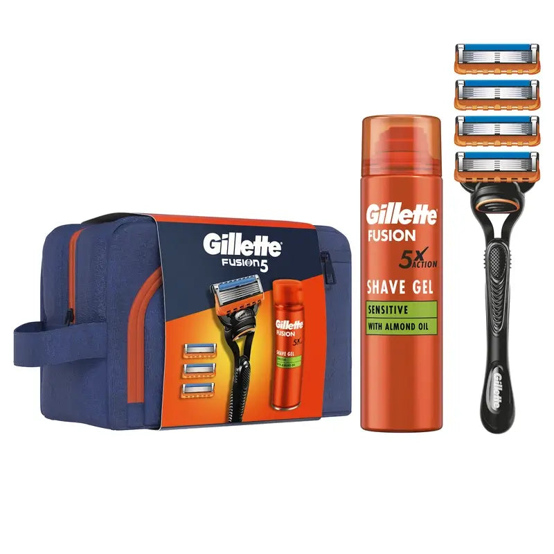 Gillette Fusion Pack With Razor + Shaving Gel For Sensitive Skin 200Ml