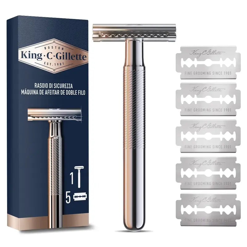 Gillette King C. Double Edge Razor Beard + 5 Blades