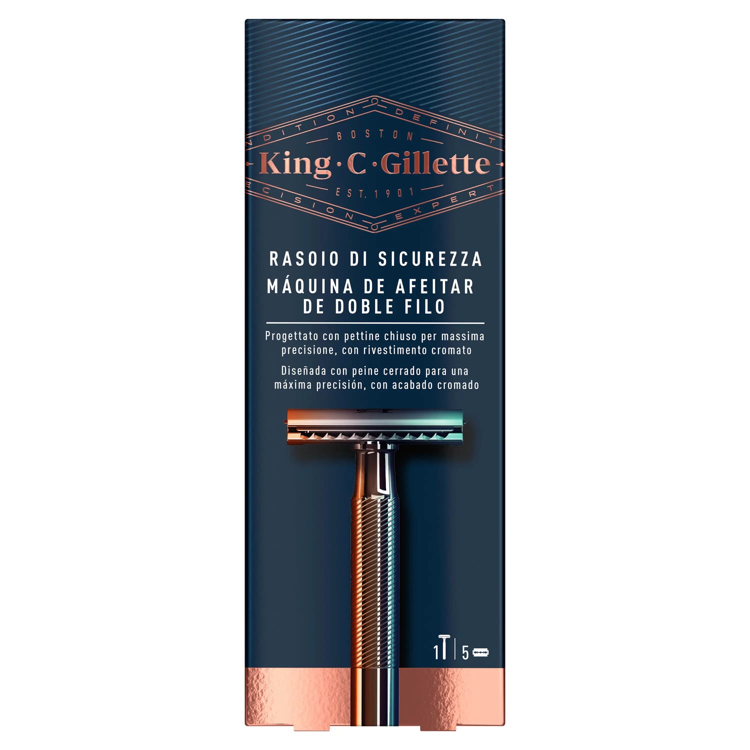 Gillette King C. Double Edge Razor Beard + 5 Blades