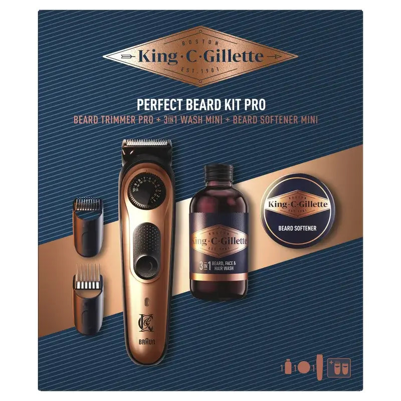 Gillette King C. Gift Pack Beard Trimmer Pro + Cleansing Gel 60Ml + Balm 25Ml