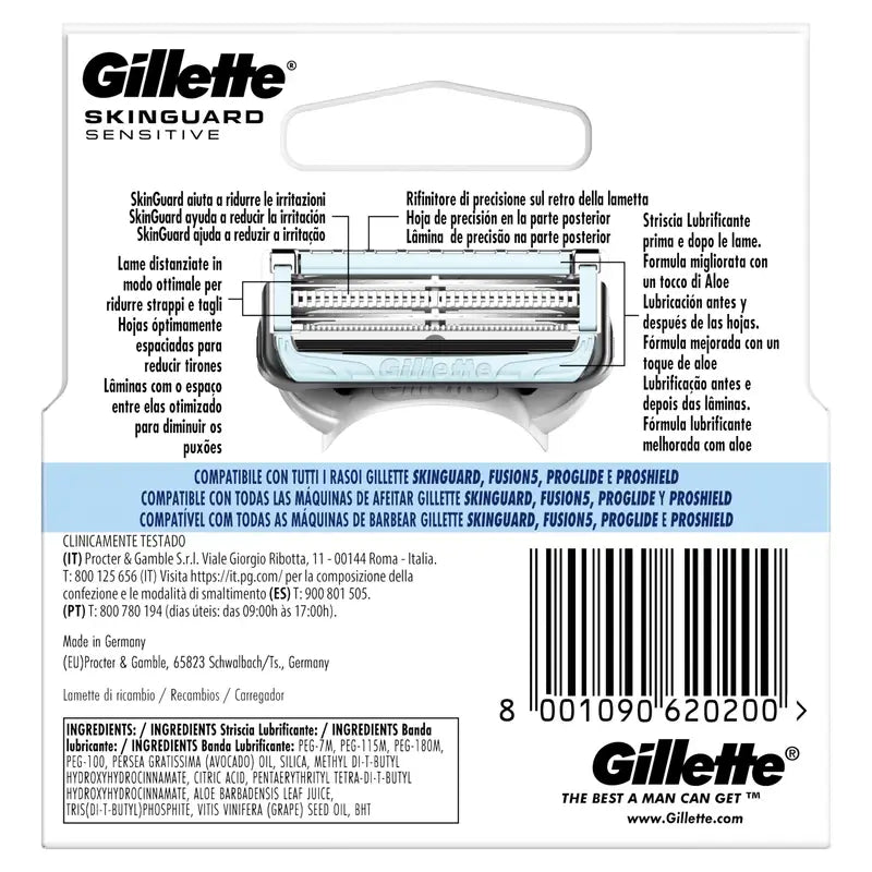 Gillette Skinguard Sensitive Refills Compatible With Fusion Handles , 3 pieces