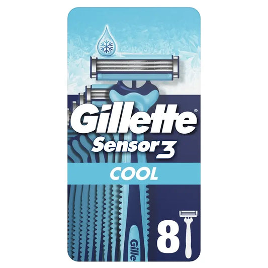 Gillette Sensor3 Cool Men's Disposable Razors Eucalyptus Lubricating Strip, 8 pcs.