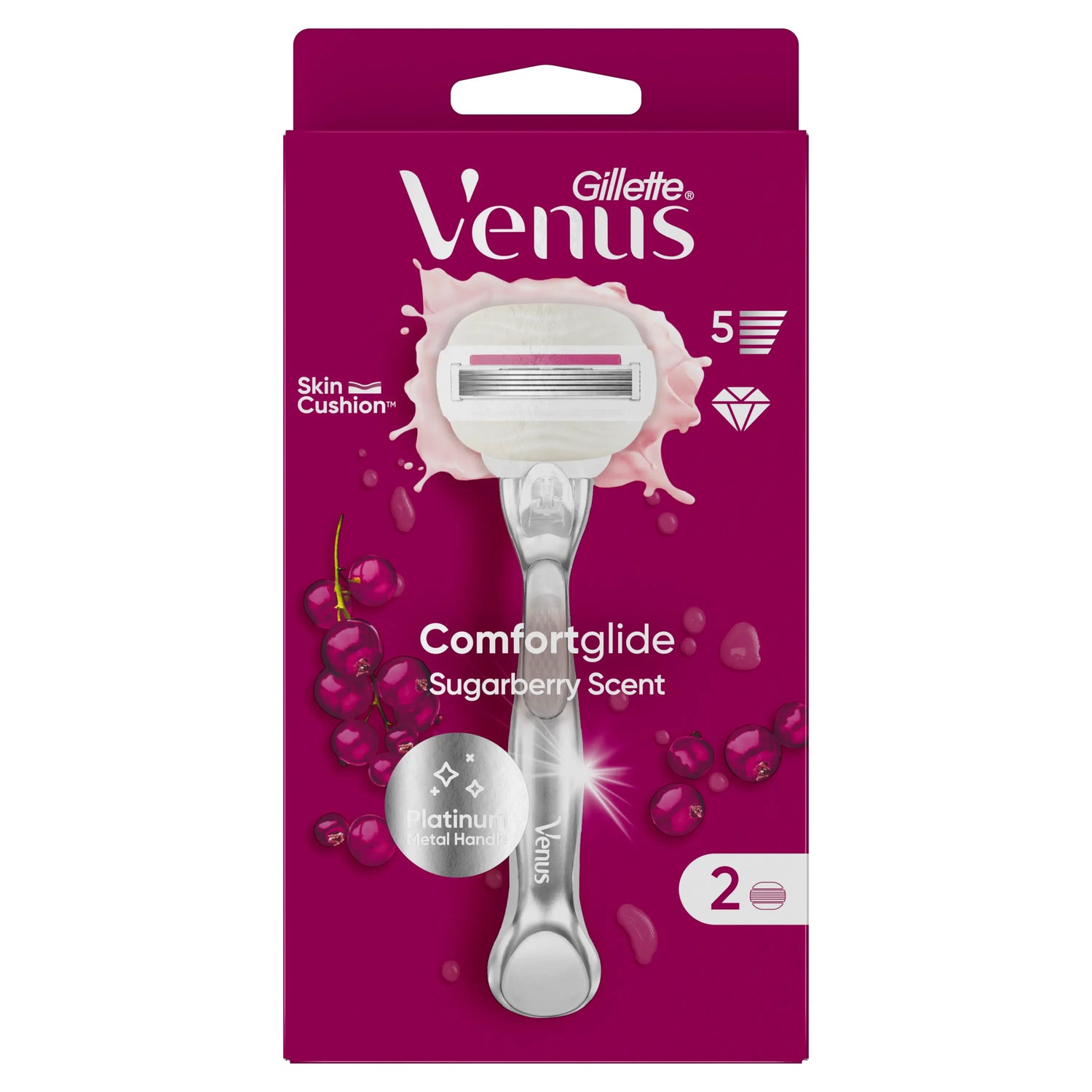 Gillette Venus Comfortglide Sugarberry With Olay , 1 handle + 2 refills