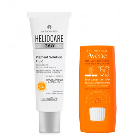 Heliocare 360º Pigment Solution Fluid Spf50+, 50 Ml + Avene Stick Solar Spf 50+ Sensitive Areas 8 Gr