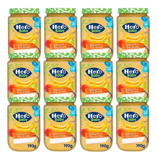 Hero Baby Pack Three Fruits Selection Jar, 12 X 190 Gr