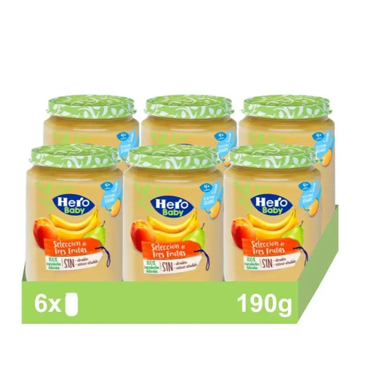 Hero Baby Pack Three Fruits Selection Jar, 6 X 190 grams