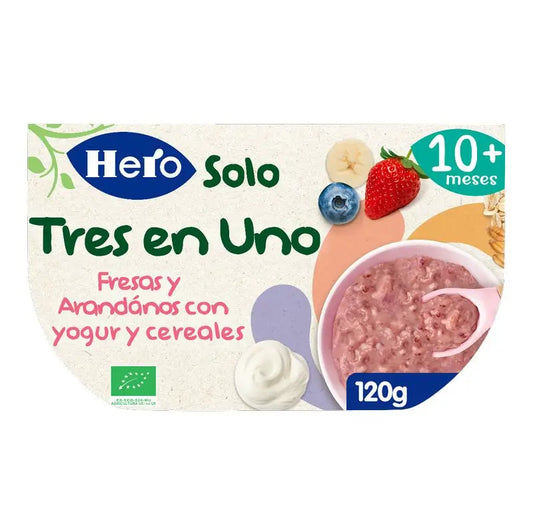 Hero Baby Tarrina Eco Solo Fresas, Arándanos Con Yogur Y Cereales 120G