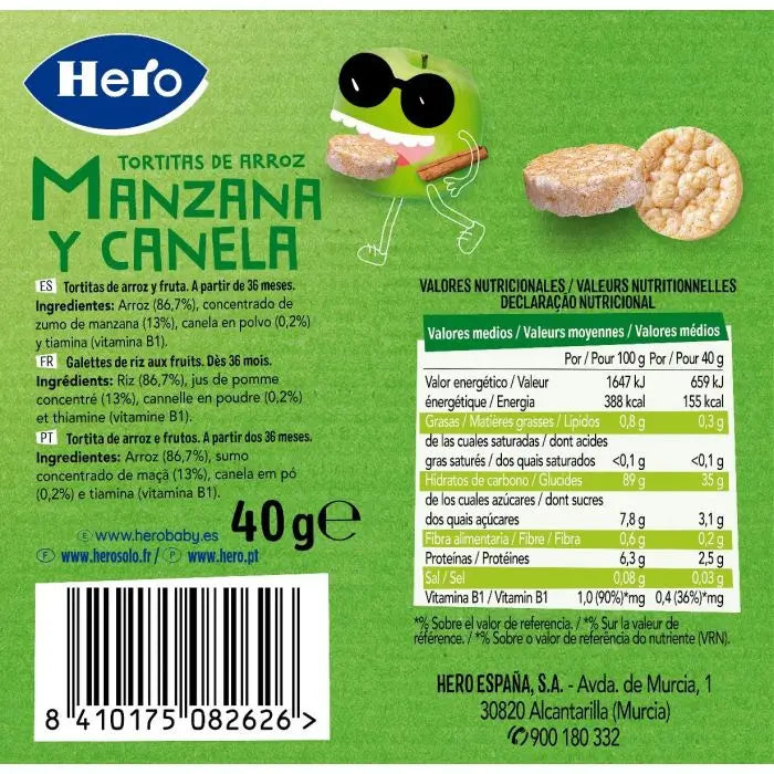 Hero Snack Kids Rice & Apple Cinnamon Pancakes , 40 grams