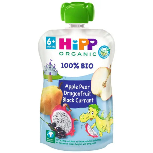 Hipp  Pouches Dragón Manzana,Pera,F.Dragón,Grosella Bio, 100 G