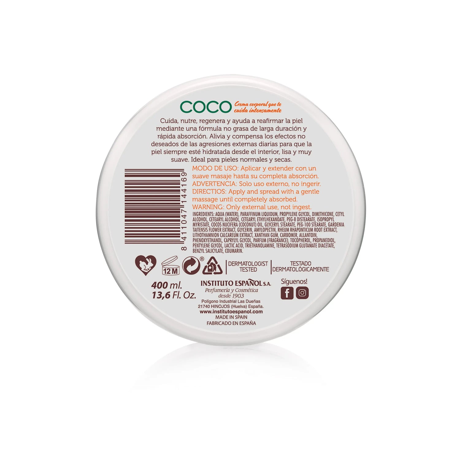 Instituto Español Coconut Body Cream Jar - 400 Ml