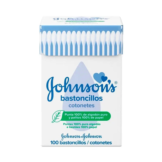 Johnson's Baby Bastoncillos para Bebé, Niños y Adultos, con Extremos de Algodón 100% puro, 1 caja con 100 bastoncillos