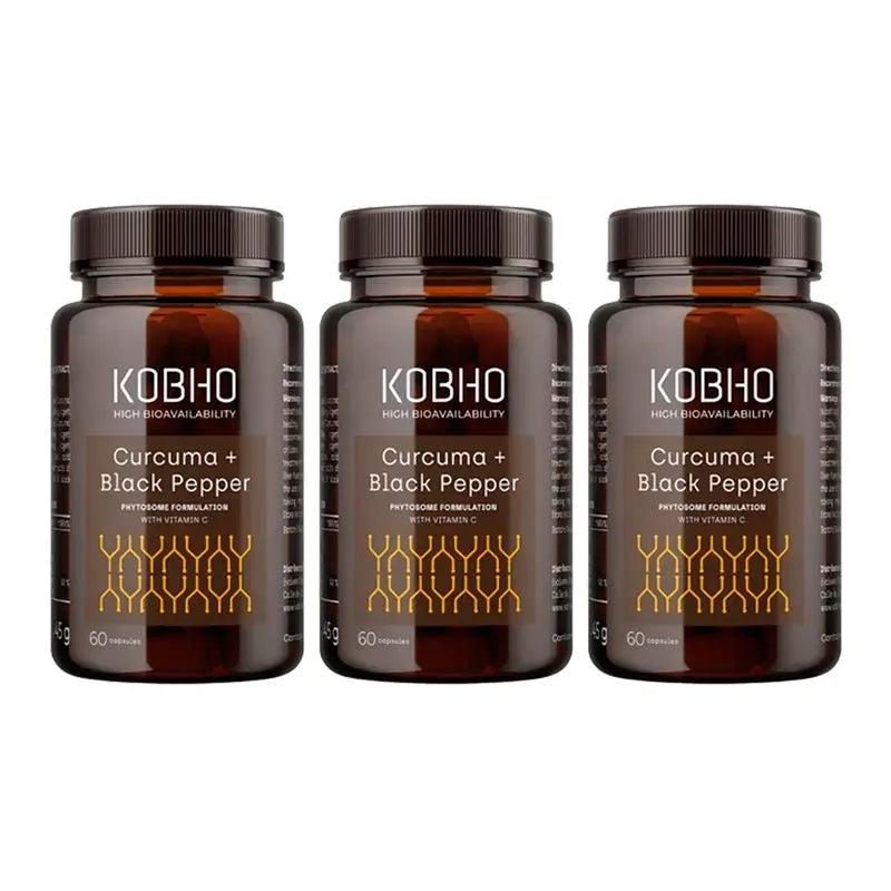 Kobho Labs Turmeric + Black Pepper Supplement, 3 x 60 capsules