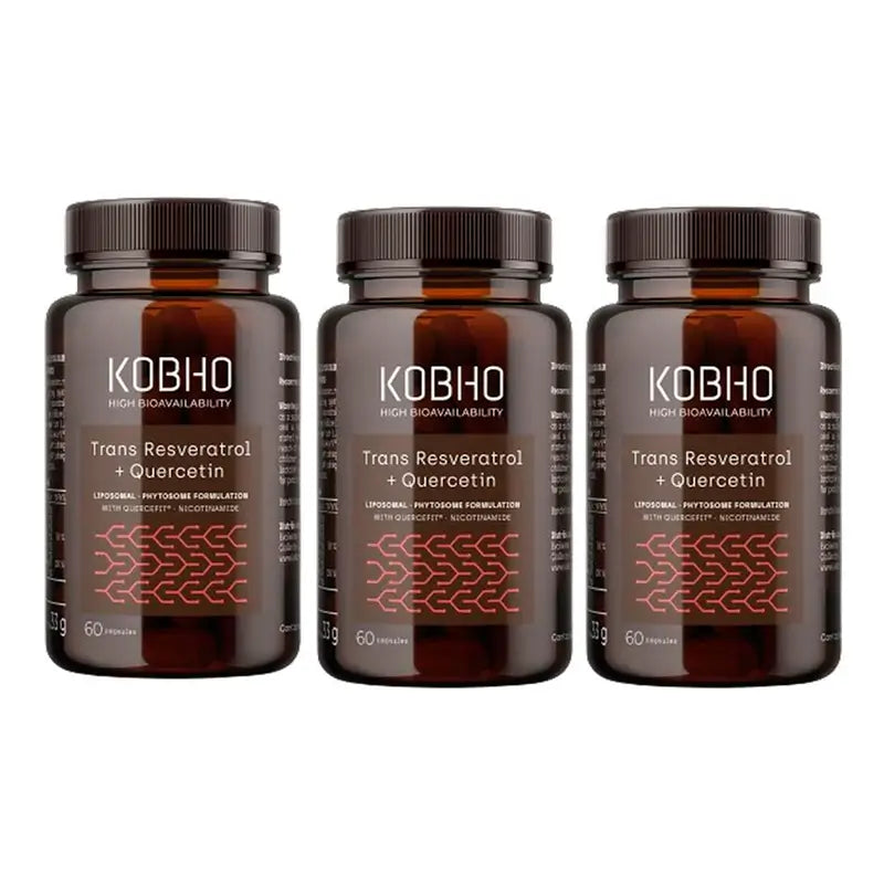 Kobho Labs Triplo Trans Resveratrol + Quercetin Supplement, 3 x 60 capsules