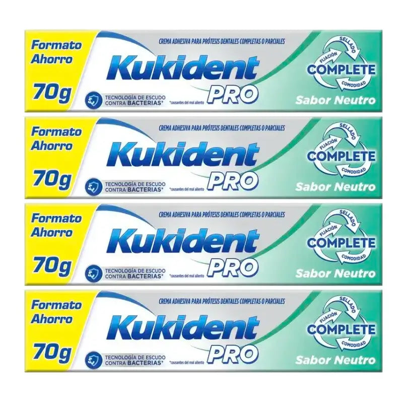 Kukident Quadruple Pro Complete Adhesive Cream For Dentures, Neutral 4 x 70 Gr