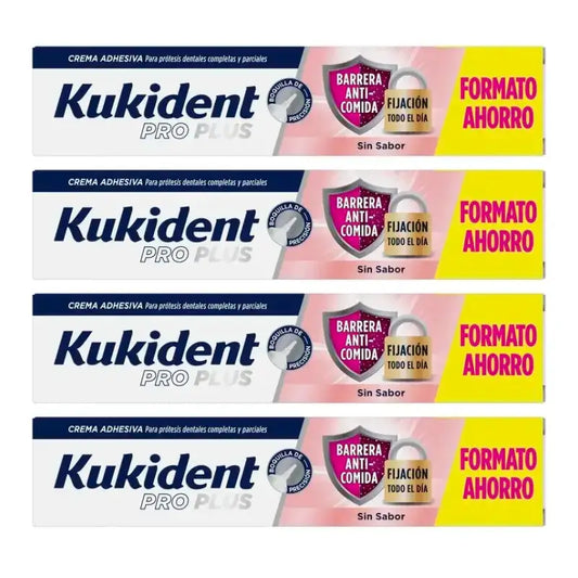 Kukident Quadruple Pro Plus Flavourless Anticomida Barrier, 4 x 57 Gr