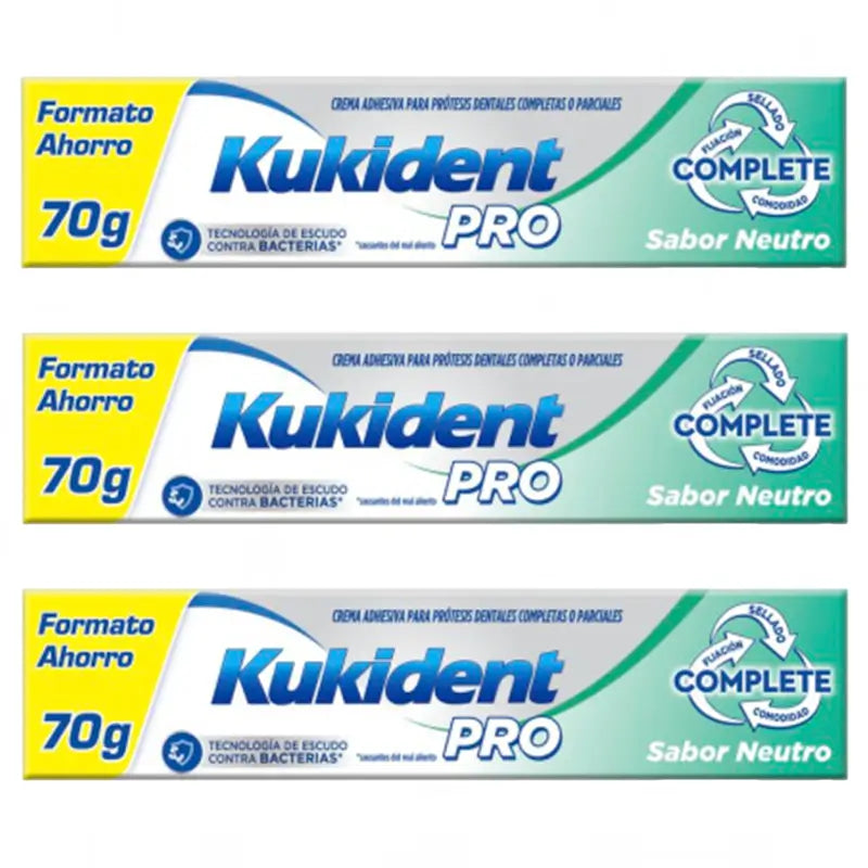 Kukident Triplo Pro Complete Adhesive Cream For Dentures, Neutral 3 x 70 Gr