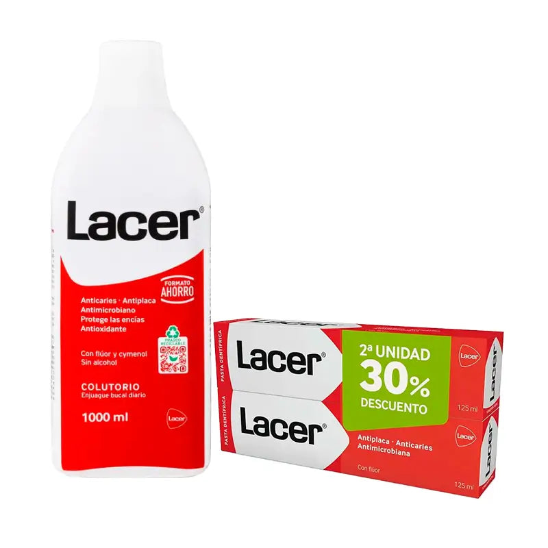 Lacer Duplo Pack Toothpaste 125 Ml + Lacer Oral Care Mouthwash 1000 Ml