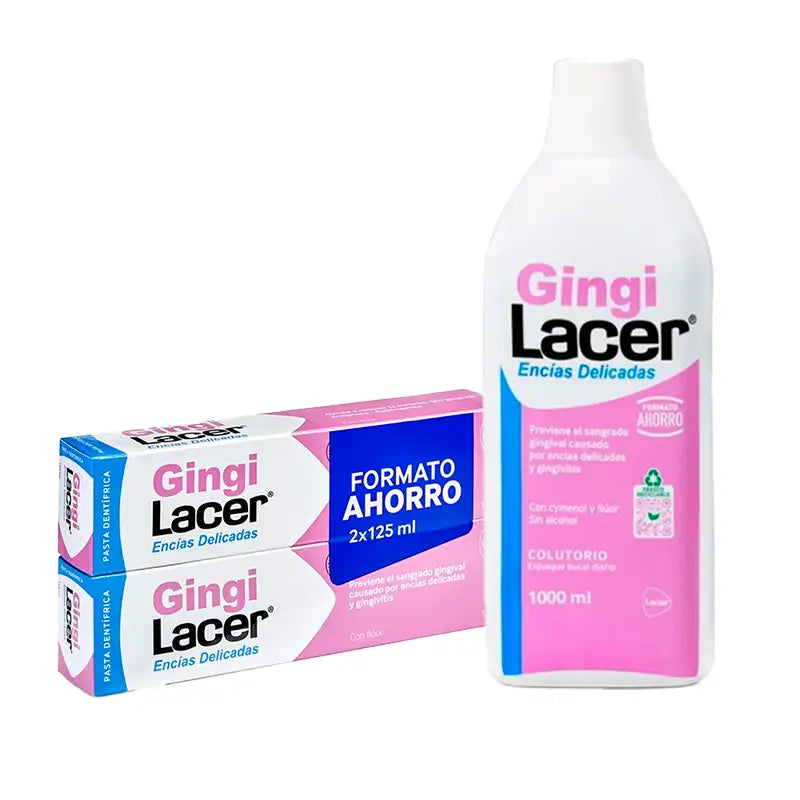 Lacer Pack Gingilacer Toothpaste Duplo, 125 Ml + Gingilacer Mouthwash 1000 Ml