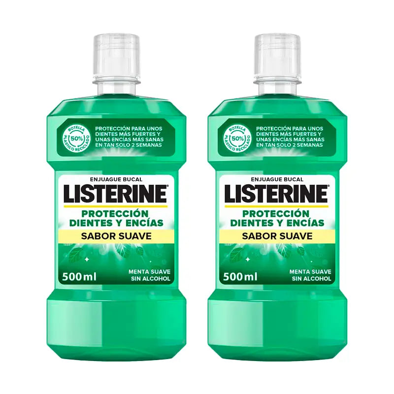 Listerine Duplo Mouthwash Tooth & Gum Protection Mild Mint Mouthwash Alcohol Free, 2 x 500 Ml