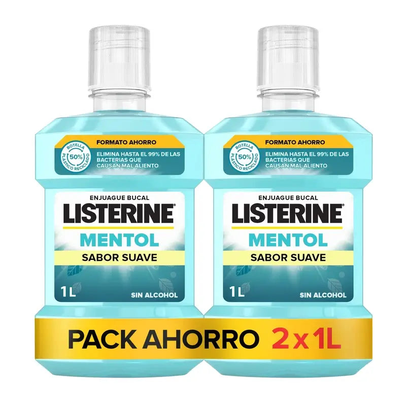 Listerine Mouthwash, Menthol Mild Flavour, Alcohol Free, Everyday Use, Long Lasting Fresh Breath 2 X 1000Ml Pack.