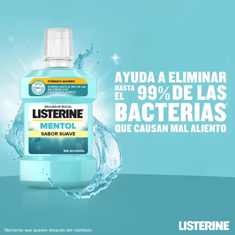 Listerine Mouthwash, Menthol Mild Flavour, Alcohol Free, Everyday Use, Long Lasting Fresh Breath 2 X 1000Ml Pack.