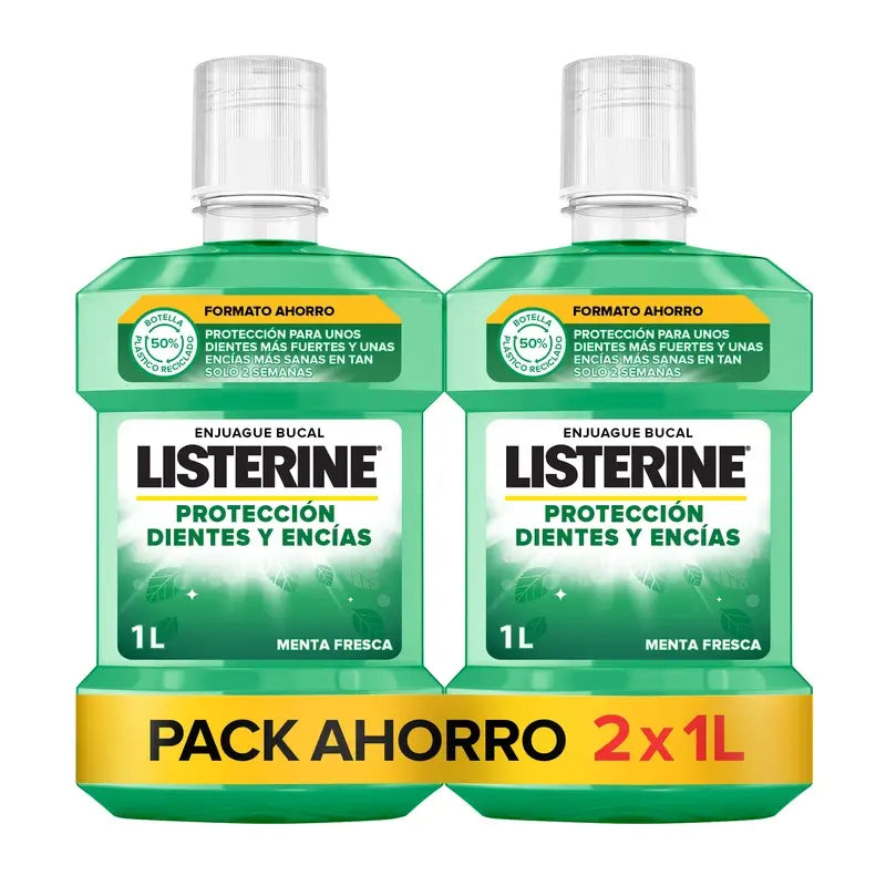 Listerine Mouthwash, Tooth and Gum Protection Fresh Mint Flavour Strengthens Teeth, 2 X 1000ml Pack.