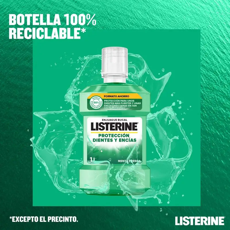 Listerine Mouthwash, Tooth and Gum Protection Fresh Mint Flavour Strengthens Teeth, 2 X 1000ml Pack.