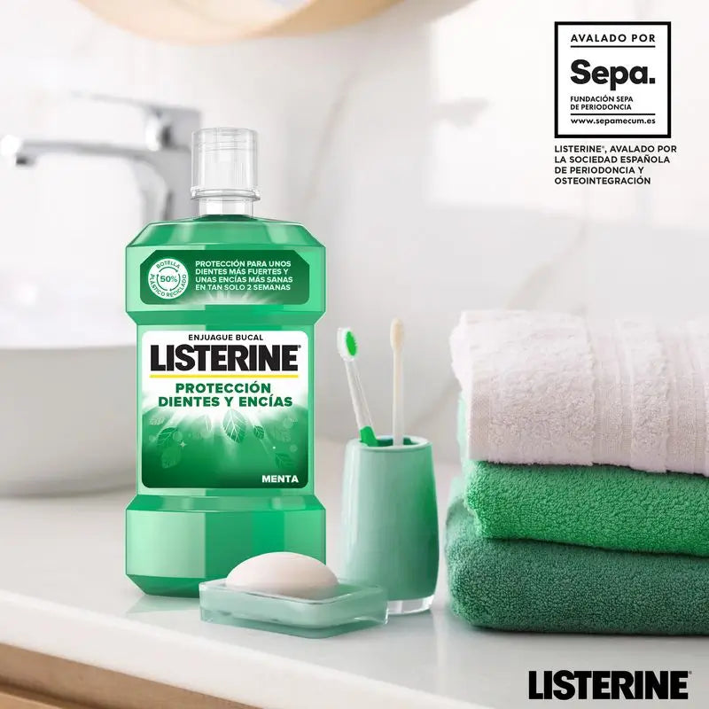 Listerine Mouthwash, Tooth and Gum Protection Fresh Mint Flavour Strengthens Teeth, 2 X 1000ml Pack.