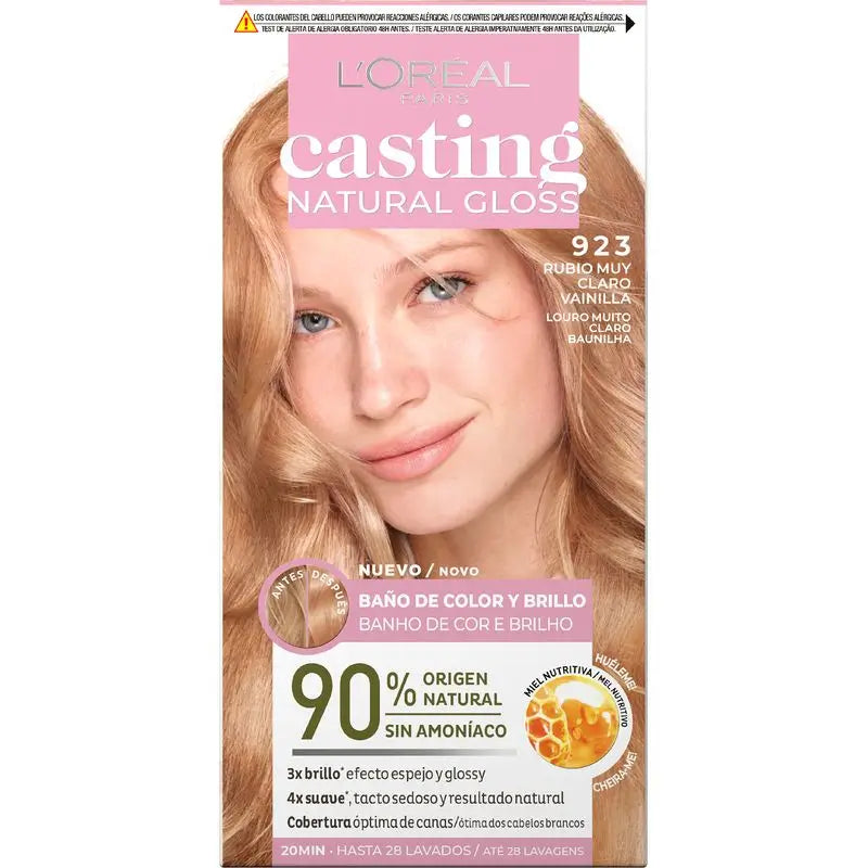 L'Oréal Paris Casting Natural Gloss Colour & Shine Bath Shade 923 Very Light Vanilla Blonde 90% Natural Origin.