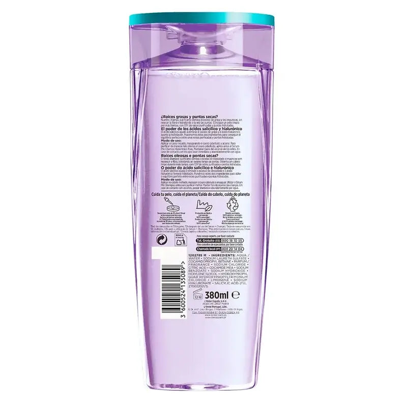 L'Oréal Paris Elvive Hyaluronic Pure Shampoo: Cleanses, Moisturises, Shine & Body, Silicone-Free, 400Ml