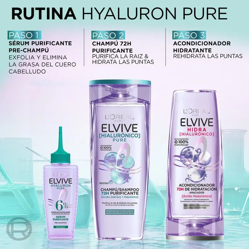 L'Oréal Paris Elvive Hyaluronic Pure Shampoo: Cleanses, Moisturises, Shine & Body, Silicone-Free, 400Ml