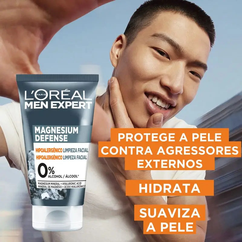 L'Oréal Paris Men Expert Facial Cleansing Magnesium Defense: Hypoallergenic, Magnesium Mineral & Hyaluronic Acid