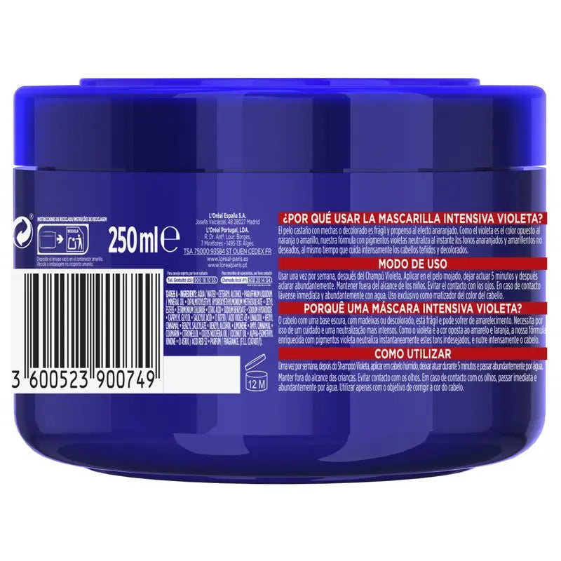 L'Oréal Paris Elvive Color Vive Mask: Violet Mattifying For Blonde, Grey Or Highlighted Hair, 250Ml