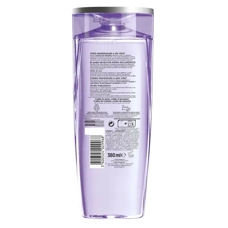 L'Oréal Paris Elvive Hydra Hyaluronic 72H Moisturising Shampoo 380 Ml