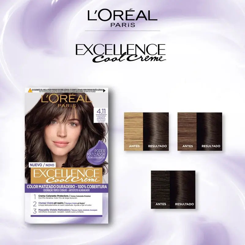 L'Oréal Paris Excellence Cool Creme Permanent Hair Color - Shade 4.11 Intense Ashy Brown