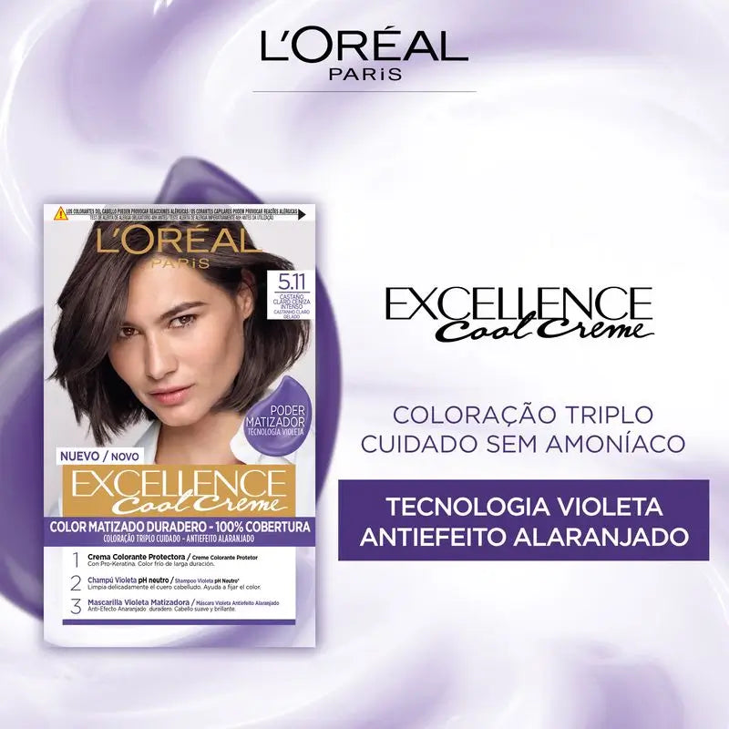 L'Oréal Paris Excellence Cool Creme Permanent Hair Color - Shade 5.11 Intense Light Ash Brown