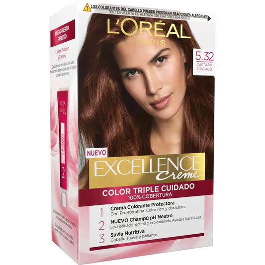 L'Oréal Paris Excellence Creme Permanent Hair Color - Shade 5.32 Toasted Brown