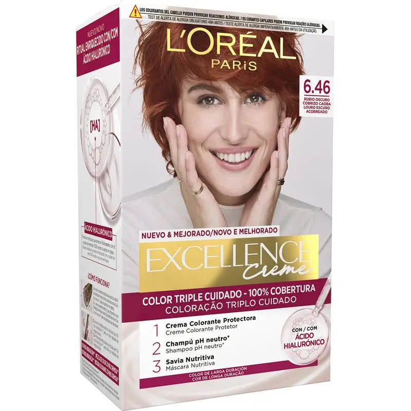 L'Oréal Paris Excellence Creme Permanent Hair Color - Shade 6.46 Auburn Copper Dark Blonde