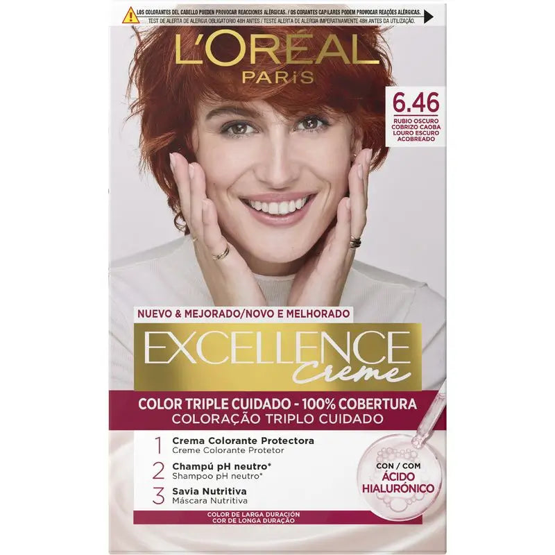 L'Oréal Paris Excellence Creme Permanent Hair Color - Shade 6.46 Auburn Copper Dark Blonde