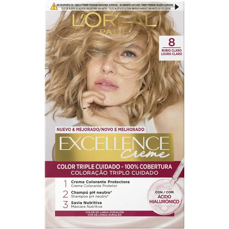 L'Oréal Paris Excellence Creme Permanent Hair Color - Shade 8 Light Blonde